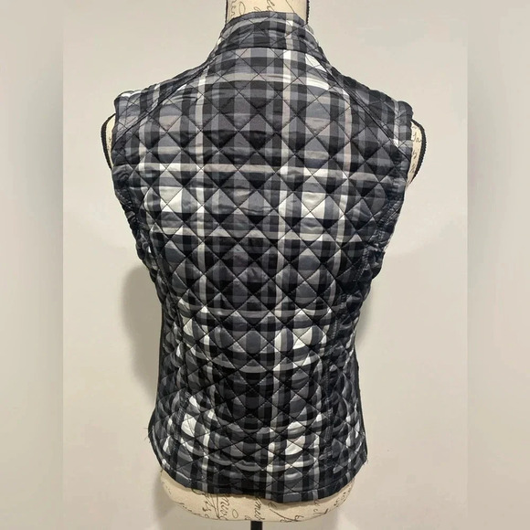 Laura Scott Woman's Quilted Front-Zipper Vest Black White Plaid Size Small - Picture 4 of 8